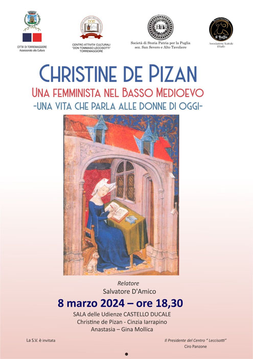 Christine De Pizan Una femminista nel Basso Medioevo: se ne parla al Castello Ducale De Sangro di Torremaggiore l’8 marzo 2024