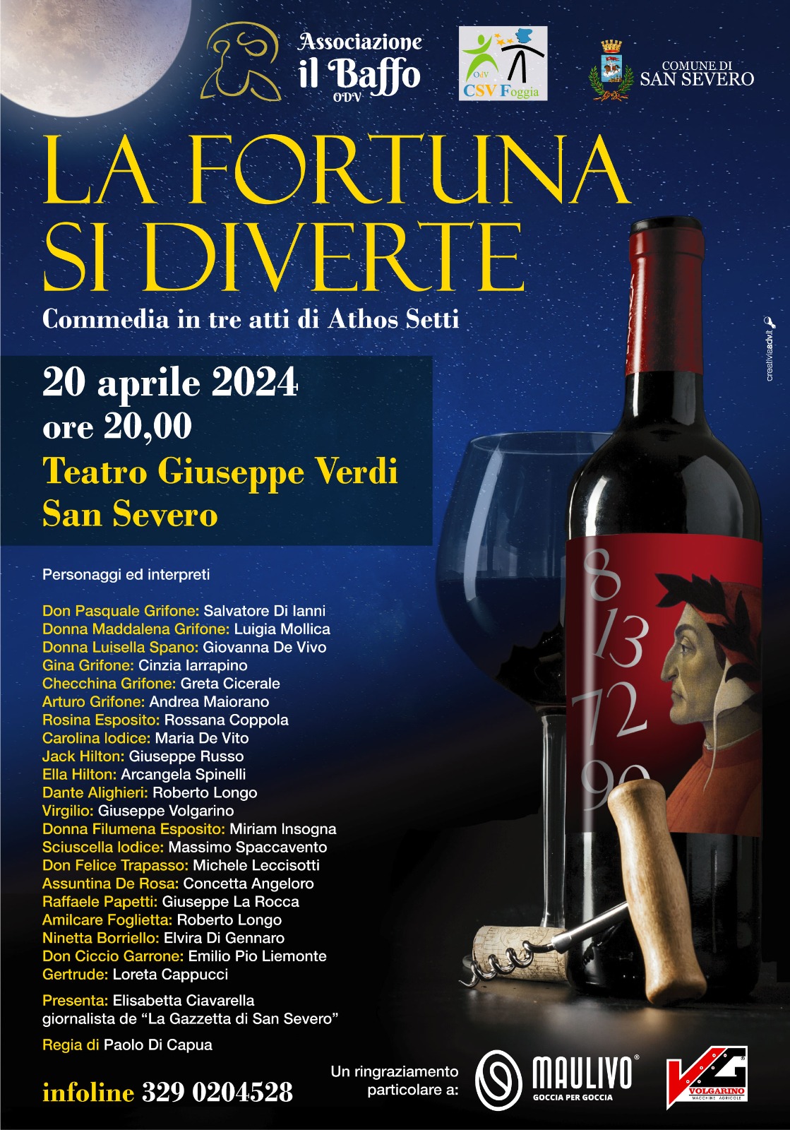 LA FORTUNA SI DIVERTE: LA COMMEDIA REALIZZATA DALLA COMPAGNIA TEATRALE IL BAFFO ODV ANDRÀ IN SCENA IL 20 APRILE 2024 AL TEATRO GIUSEPPE VERDI DI SAN SEVERO A PARTIRE DALLE ORE 20