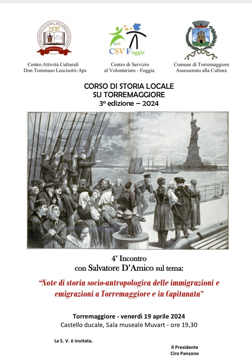Immigrazioni ed emigrazioni a Torremaggiore e in Capitanata: se ne parla al Castello Ducale De Sangro il 19 aprile 2024 a partire dalle ore 19.30