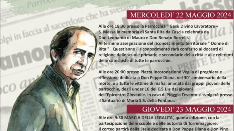 Torremaggiore: programma marcia della legalità 2024 e veglia di preghiera per Don Peppe Diana