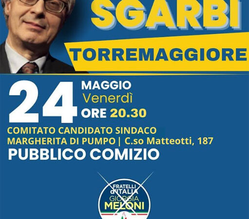 Elezioni Europee e Comunali 2024: pubblico comizio di Vittorio Sgarbi il 24 maggio alle ore 20.30 su Corso Giacomo Matteotti 187