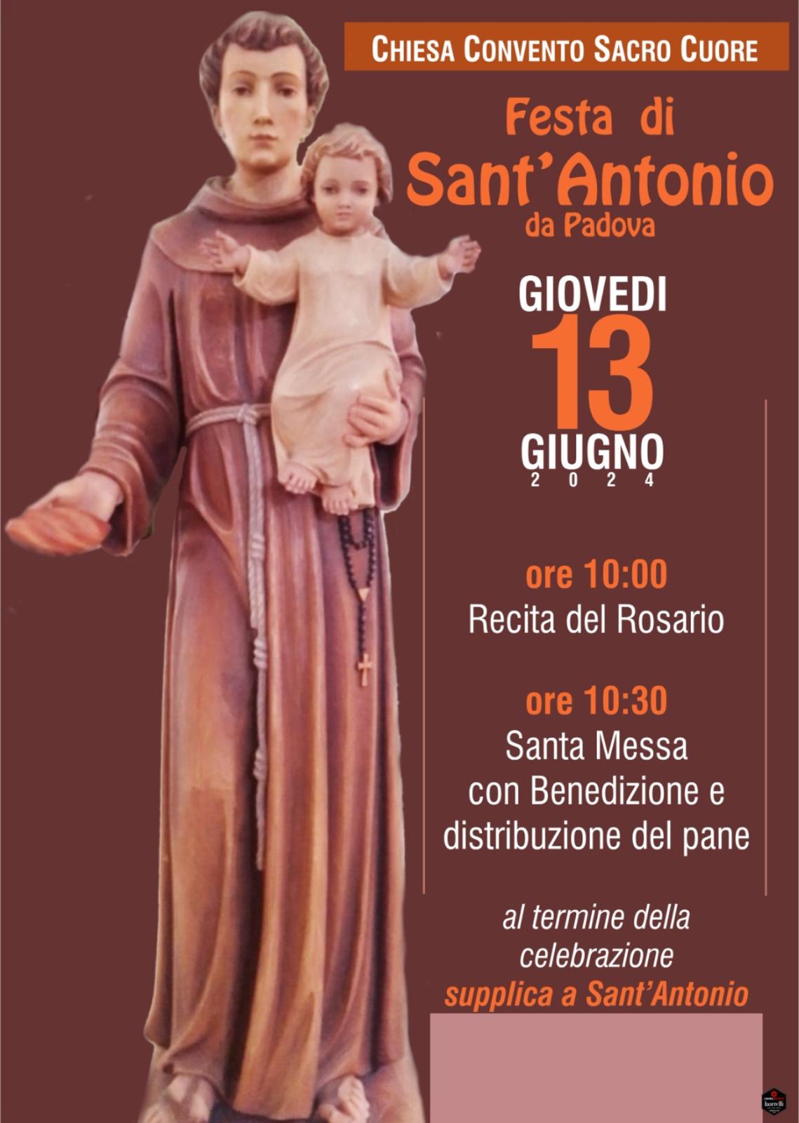 13 giugno 2024: programma Festa di Sant’Antonio presso la Chiesa del Sacro Cuore di Torremaggiore nel quartiere San Matteo