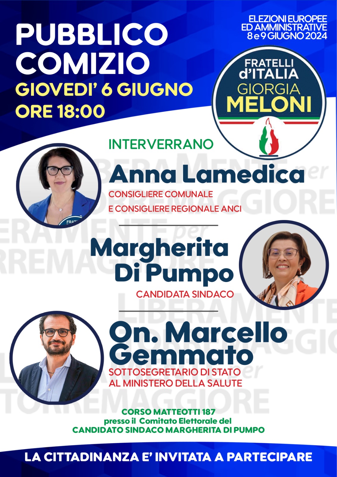 Pubblico comizio di Fratelli d’Italia: il sottosegretario alla Salute On Marcello Gemmato sarà a Torremaggiore alle ore 18 per supportare la candidata sindaco Margherita Di Pumpo