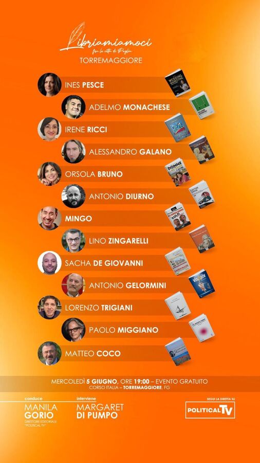 Torremaggiore: evento culturale Libriamiamoci il 5 giugno 2024 alle ore 19 su Corso Italia con Margherita Di Pumpo
