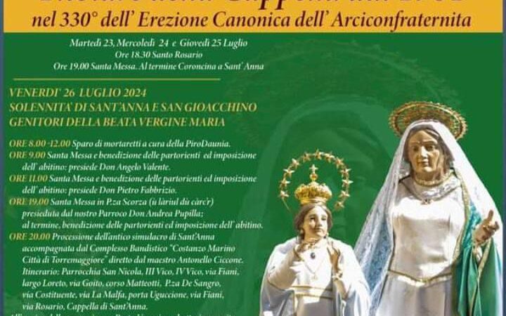 Torremaggiore: programma Festa Sant’Anna dal 26 al 28 luglio 2024