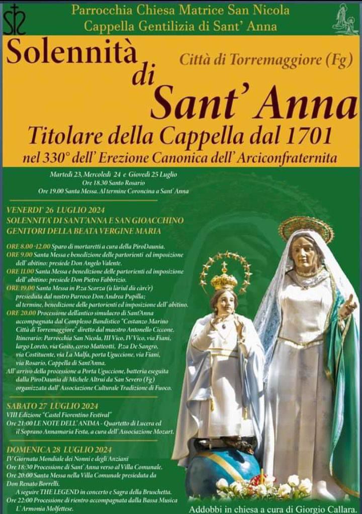Torremaggiore: programma Festa Sant’Anna dal 26 al 28 luglio 2024