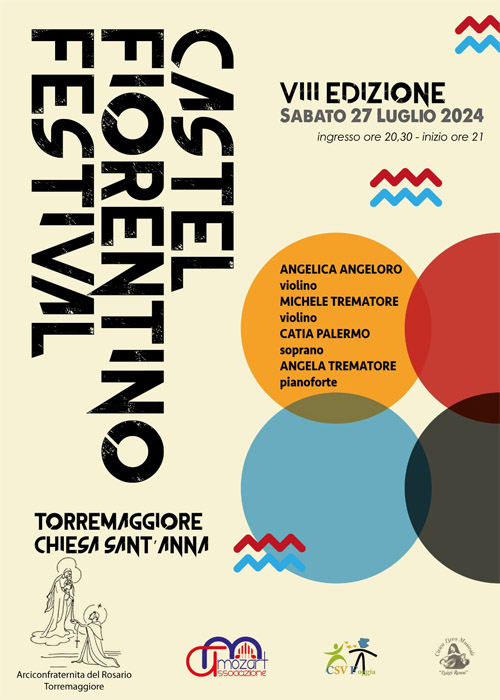 VIII Edizione Festival Castel Fiorentino con l’Associazione Culturale Musicale Mozart sabato 27 luglio 2024 a partire dalle ore 20.30 presso la Cappella Gentilizia di Sant’Anna a Torremaggiore