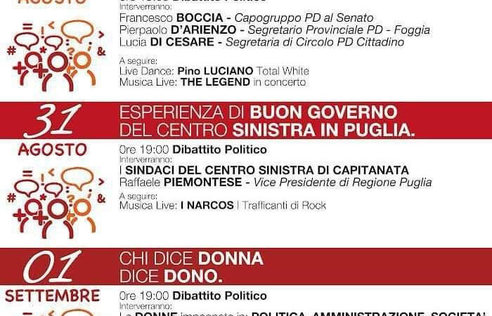 PD: DAL 30 AGOSTO AL 1 SETTEMBRE 2024 LA FESTA DE L’UNITÀ PROVINCIALE A TORREMAGGIORE