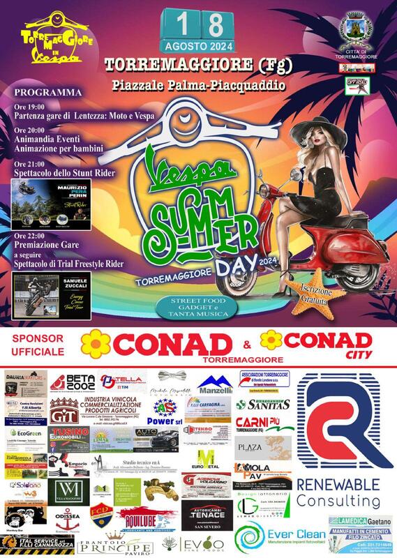 Torremaggiore: il 18 agosto 2024 ci sarà la 6^edizione del Vespa Summer Day con lo Stunt Rider Maurizio Pera Perin e con Samuele Zuccali della Energy Circus Trial Tour