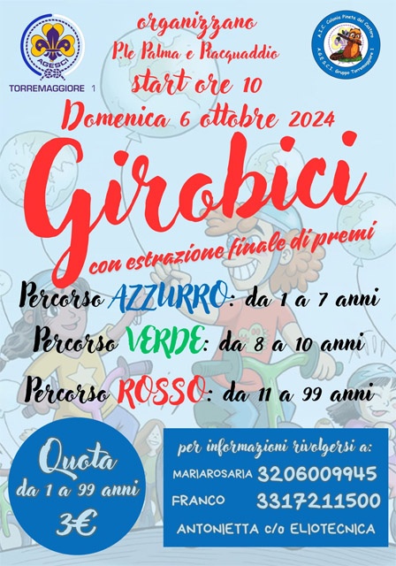 Agesci Torremaggiore 1: Girobici domenica 6 ottobre 2024 a partire dalle ore 9 al Parco Pineta Baden Powell