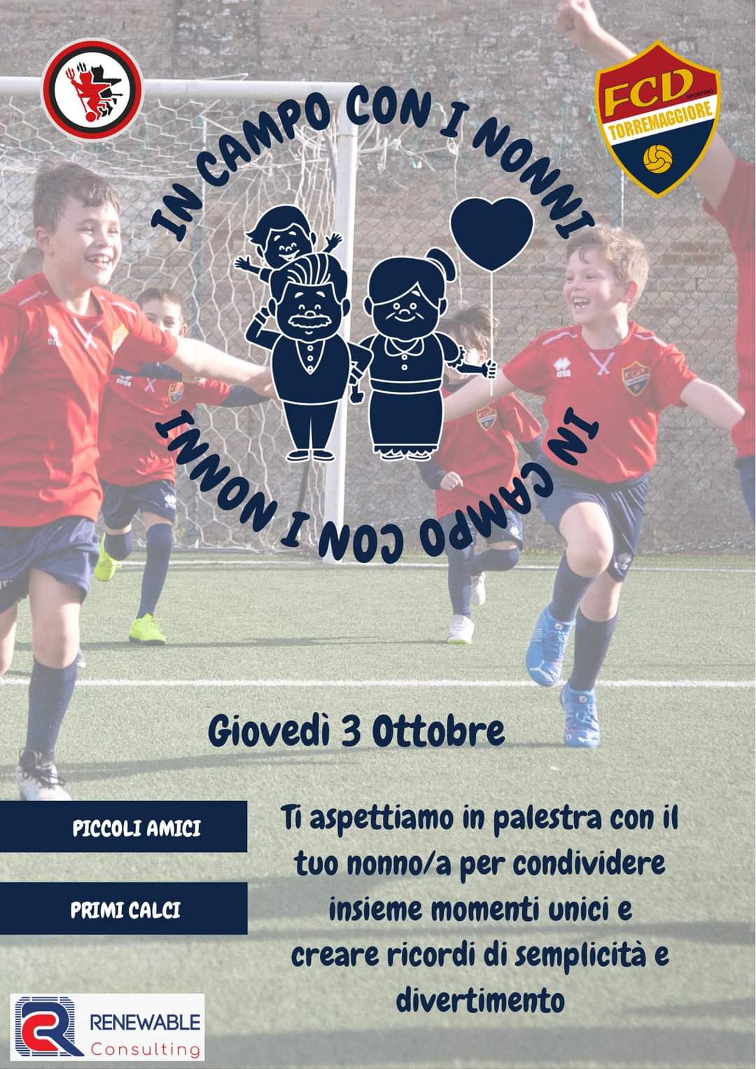 Fcd Sporting Torremaggiore: in campo con i nonni il 3 ottobre 2024 alla tensostruttura Carlo Alberto Dalla Chiesa