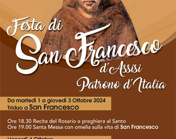 Torremaggiore: programma Festa San Francesco d’Assisi Patrono d’Italia dal 1 al 4 ottobre 2024 presso il Convento Sacro Cuore nel Quartiere San Matteo