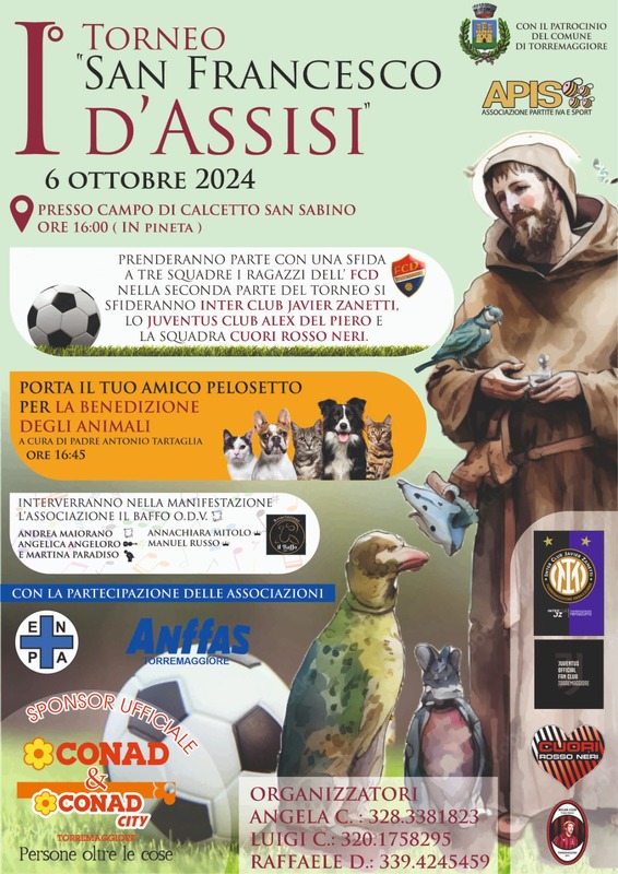 Torrremaggiore: I° Torneo San Francesco d’Assisi il 6 ottobre 2024 presso il Campo di Calcetto dello Stadio San Sabino