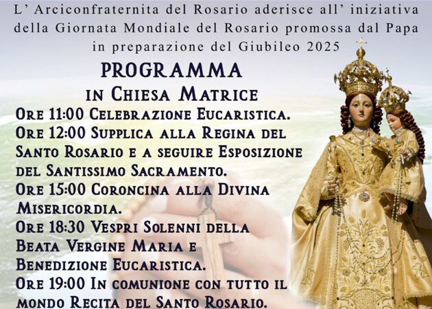 Torremaggiore: programma ufficiale del World Rosary lunedì 7 ottobre 2024 presso la Chiesa Matrice di San Nicola