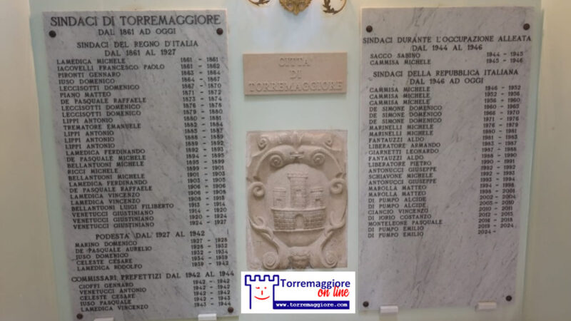 Inaugurata il 31 ottobre 2024 a Palazzo di Città l’epigrafe celebrativa di tutti i sindaci di Torremaggiore dal 1861 ad oggi