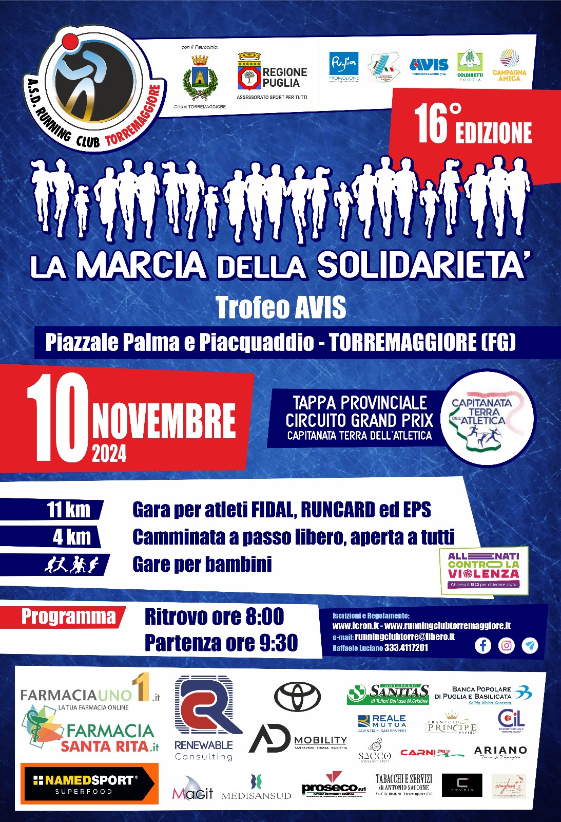 10 novembre 2024 Torremaggiore: programma ufficiale della 16^ edizione della Marcia della Solidarietà Trofeo AVIS con ritrovo alle ore 8