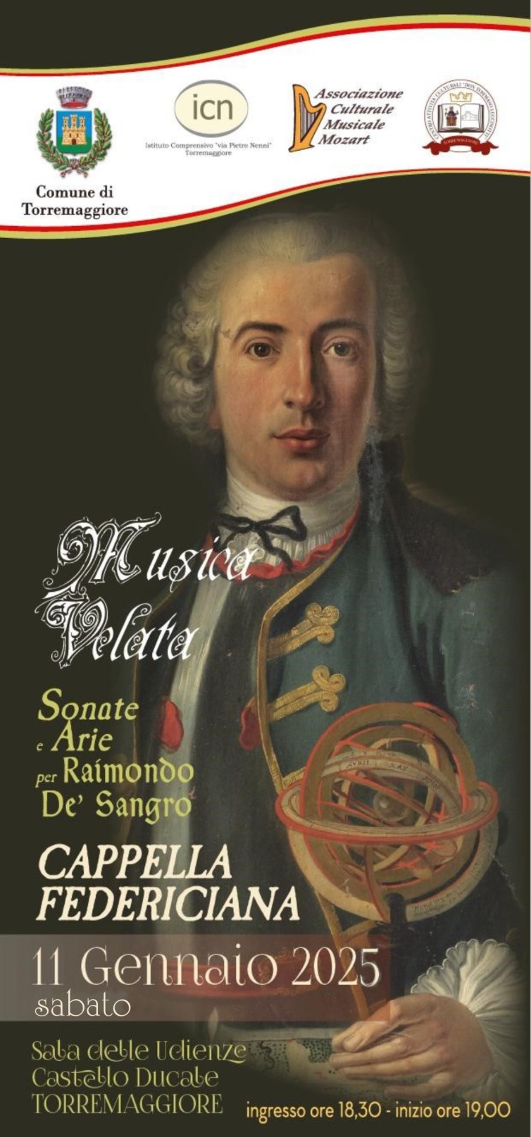 Musica Velata Sonate e Arie per Raimondo De Sangro sabato 11 gennaio 2024 a partire dalle ore 19 presso il Castello Ducale De Sangro di Torremaggiore