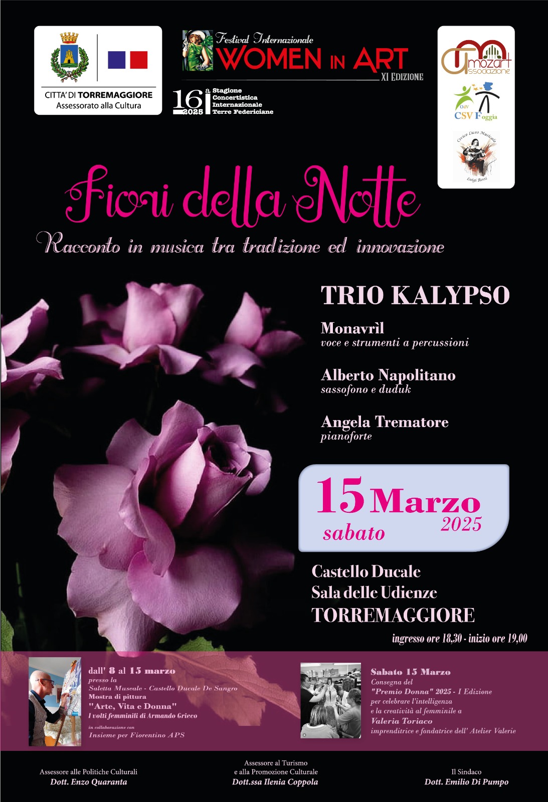 Lo spettacolo musicale del Trio Kalypso andrà in scena al Castello Ducale De Sangro di Torremaggiore sabato 15 marzo alle ore 19