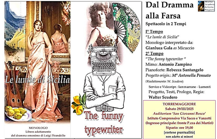 Il 29 marzo 2025 alle 19 a Torremaggiore presso l’Auditorium della Scuola San Giovanni Bosco andrà in scena Dal Dramma alla Farsa con la regia del dott Walter Scudero