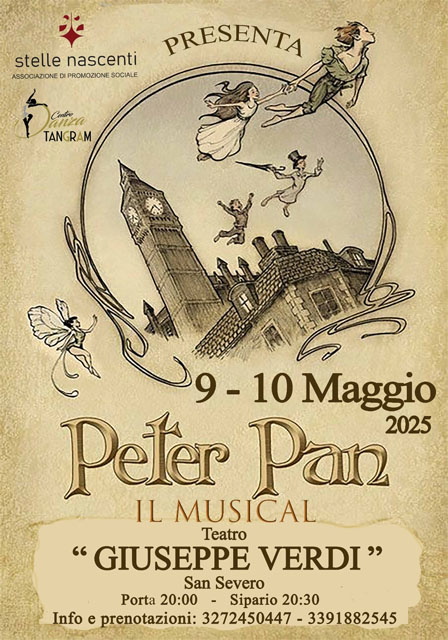 Il Musical Peter Pan realizzato dall’APS Stelle Nascenti andrà in scena il 9 e 10 maggio 2025 al Teatro Verdi di San Severo