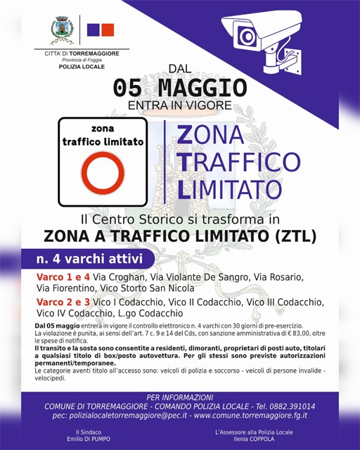 Torremaggiore: dal 5 maggio 2025 il Centro Storico si trasforma in Zona a Traffico Limitato ZTL