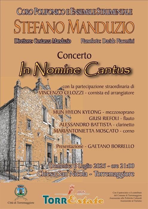 Concerto Musicale In Nomine Cantus domenica 6 luglio 2025 a partire dalle ore 21 presso la Chiesa Matrice di San Nicola di Torremaggiore