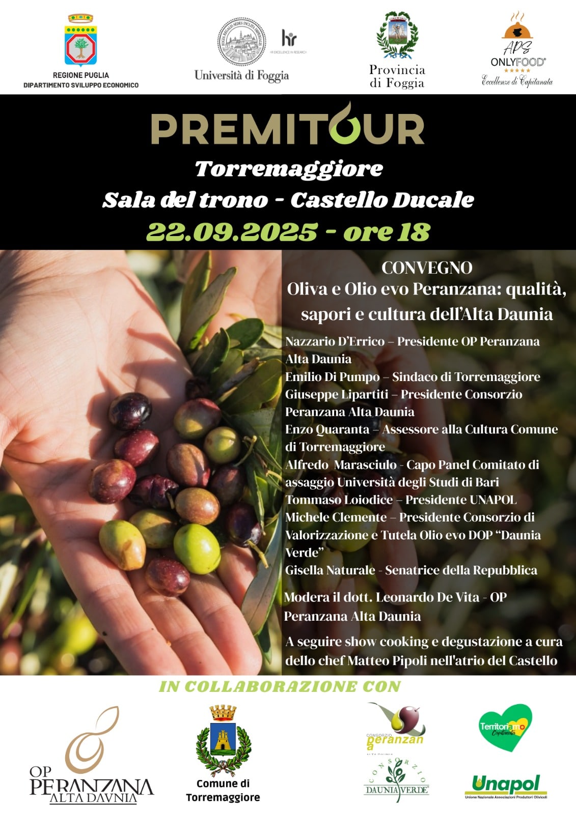 Oliva e Olio evo Peranzana, convegno Premitour il 22 settembre a Torremaggiore