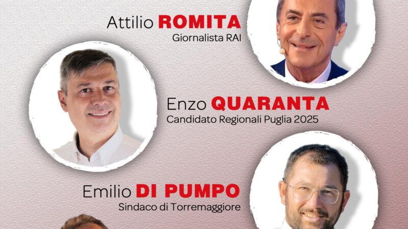A Torremaggiore il 13 settembre Enzo Quaranta presenta ufficialmente la sua candidatura alle Regionali Puglia 2025 con Antonio Decaro Presidente
