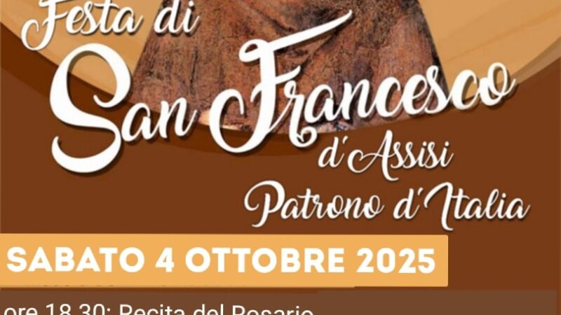 Torremaggiore: programma Festa San Francesco d’Assisi Patrono d’Italia 4 ottobre 2025 presso il Convento Sacro Cuore nel Quartiere San Matteo