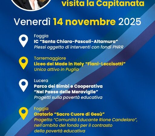 Venerdì 14 novembre 2025 il sottosegretario al Ministero dell’Istruzione e del Merito on Paola Frassinetti sarà a Torremaggiore a visitare il Liceo del Made in Italy Fiani Leccisotti. Unico istituto con questo indirizzo attivo in Puglia