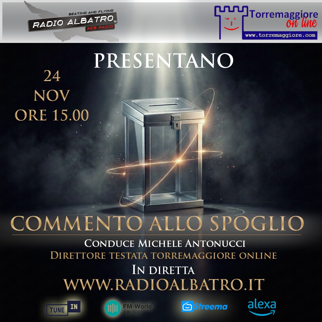Regionali Puglia 2025: commento allo spoglio di Torremaggiore a partire dalle ore 15 sul canale Facebook di Torremaggiore On Line e su Radio Albatro