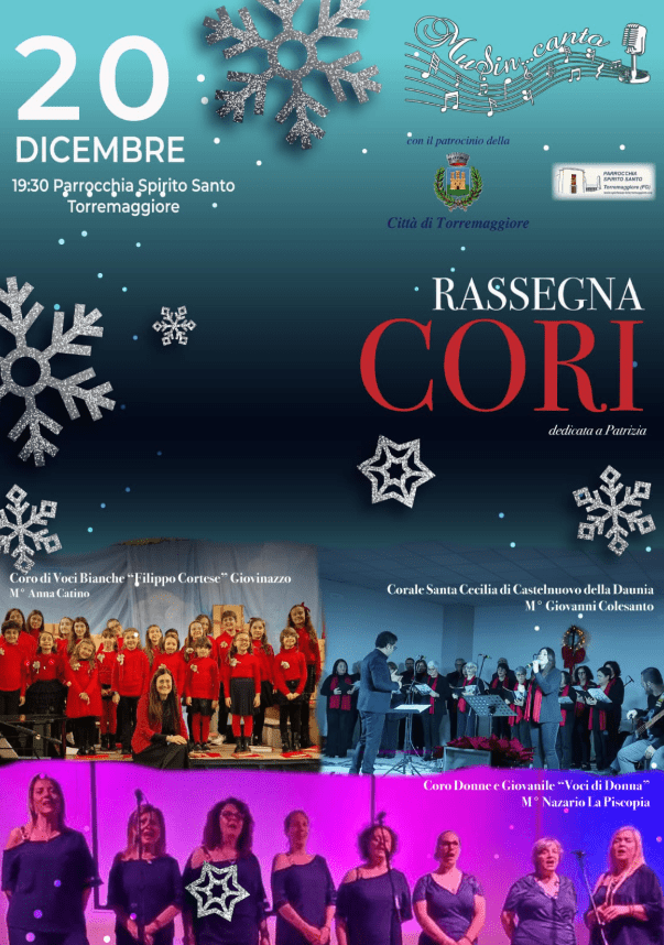 Rassegna di Cori sabato 20 dicembre 2025 a Torremaggiore presso la Parrocchia dello Spirito Santo a partire dalle ore 19.30
