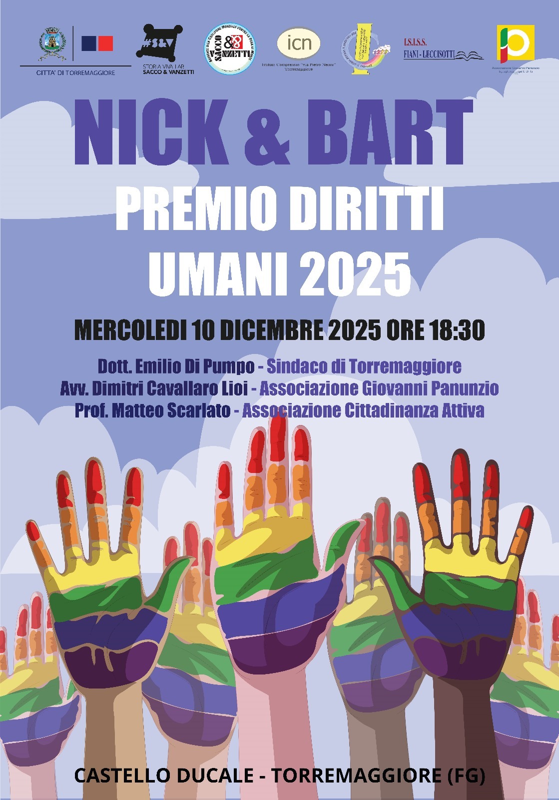 Nick & Bart Premio Diritti Umani a Torremaggiore il 10 dicembre 2025 al Castello Ducale De Sangro : coinvolgere i Giovani nella Difesa dei Diritti Umani