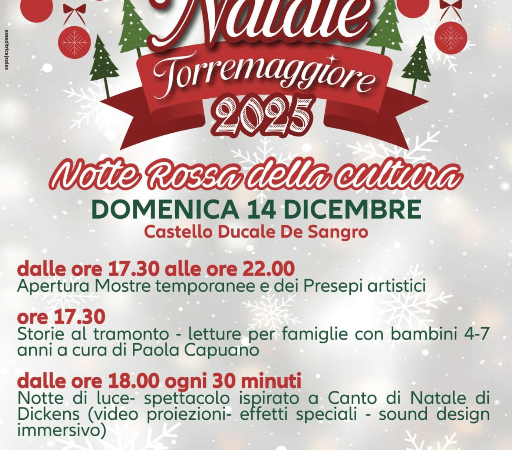 Notte Rossa della Cultura a Torremaggiore domenica 14 dicembre 2025 al Castello Ducale De Sangro