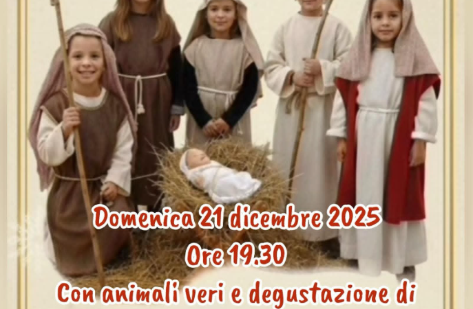 Domenica 21 dicembre 2025 dalle 19.30 Presepe Vivente presso l’Oratorio della Parrocchia Spirito Santo di Torremaggiore su Via Braille