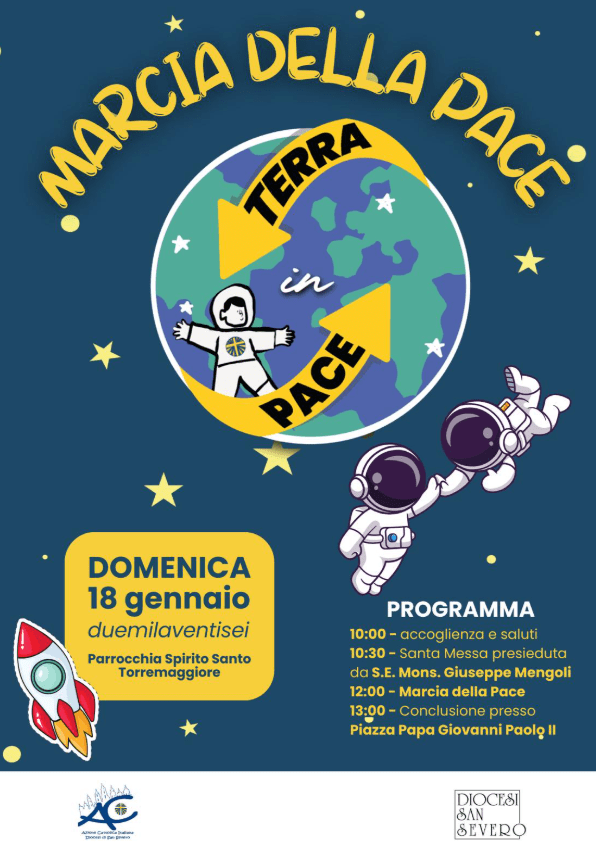 Torremaggiore: Domenica 18 gennaio 2026 Programma della Marcia della Pace presso la Parrocchia dello Spirito Santo organizzata dall’Azione Cattolica Diocesana