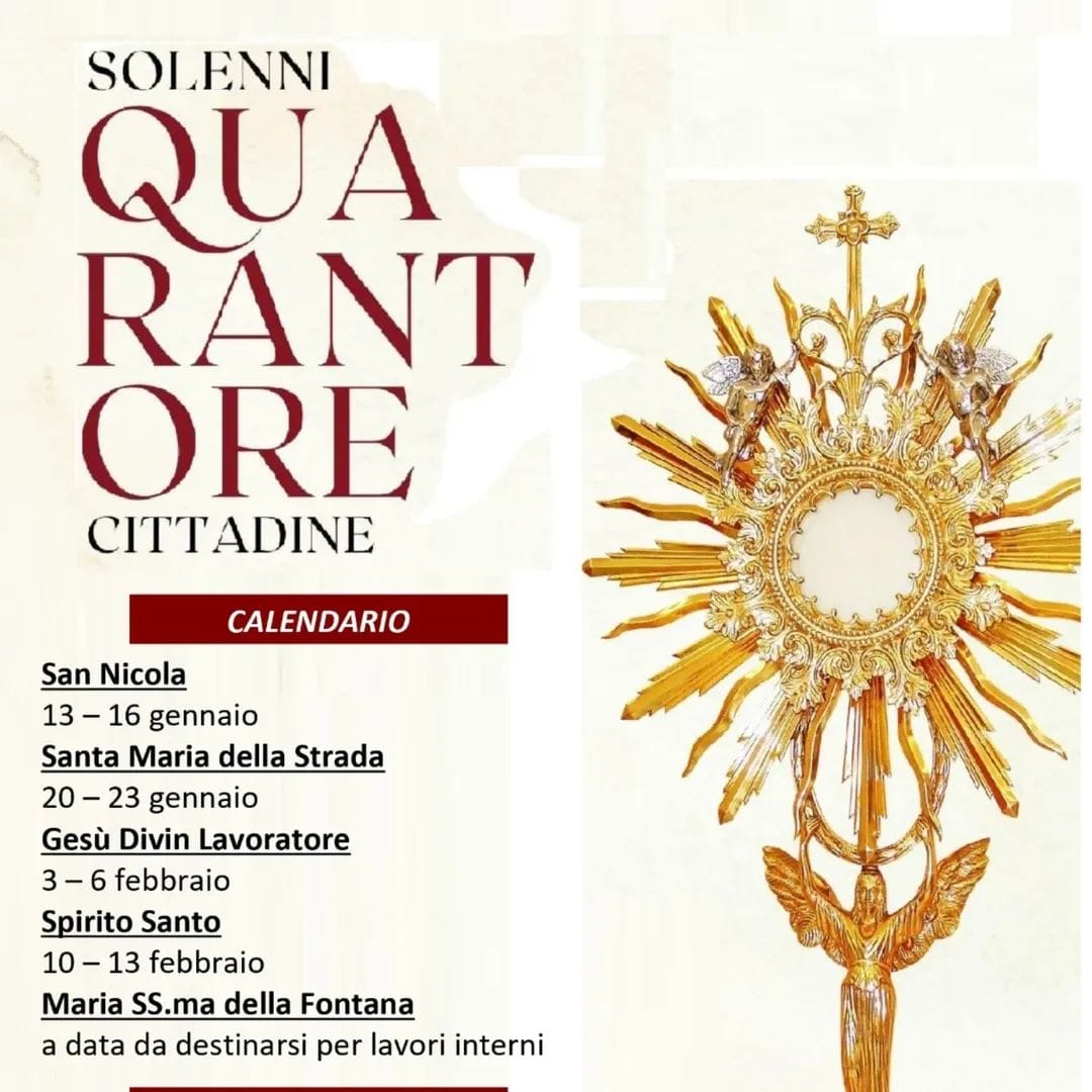 Torremaggiore: programma delle solenni quarantore cittadine fino al 13 febbraio 2026