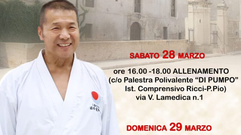 Karate: a Torremaggiore arriva il Maestro Takeshi Naito il 28 e 29 marzo 2026. Importante stage nazionale per la Japan Karate Association world federation