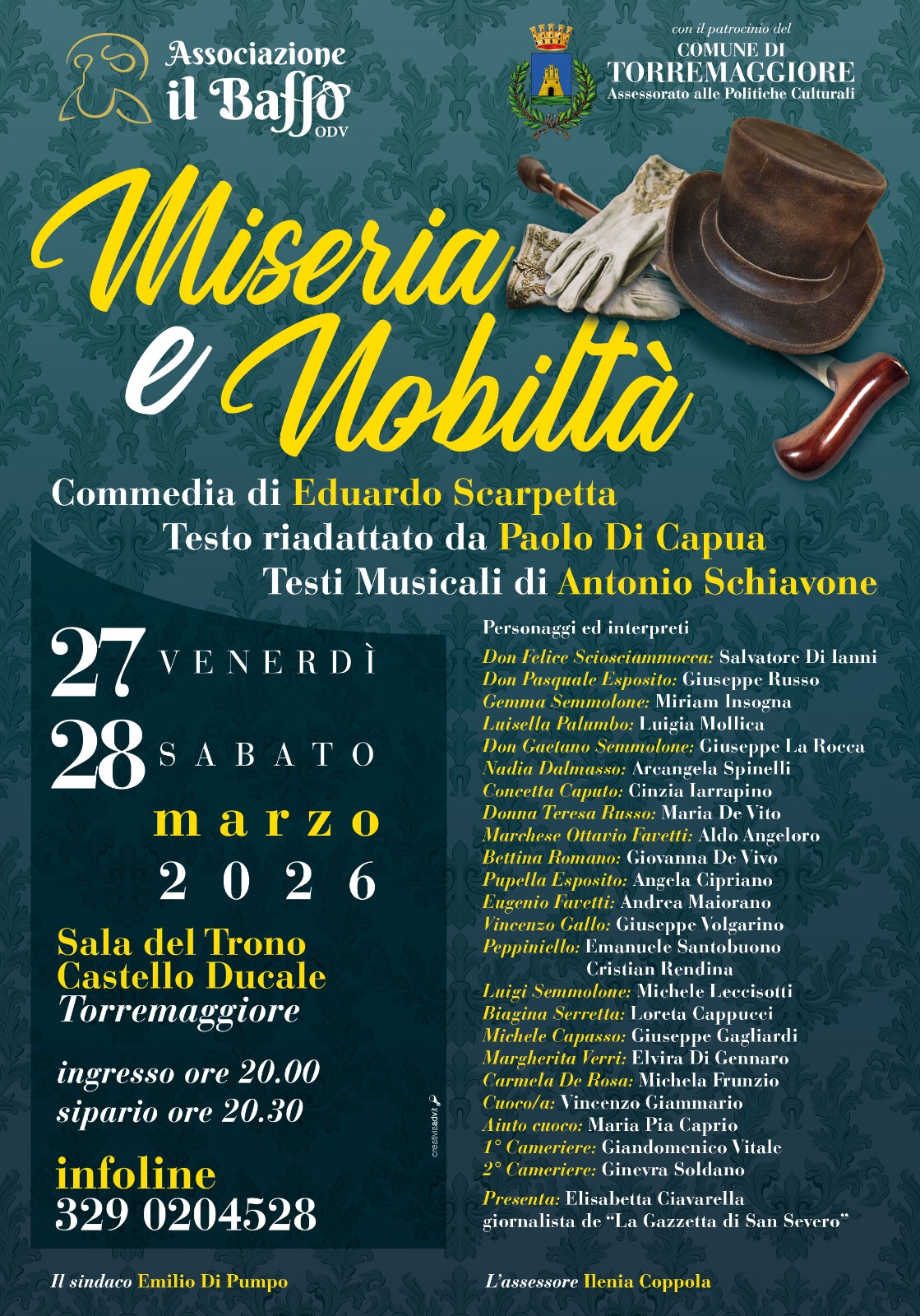 Miseria e Nobiltà: la commedia realizzata dalla Compagnia Tetrale Il Baffo ODV andrà in scena il 27 e 28 marzo 2026 presso il Castello Ducale De Sangro di Torremaggiore con avvio alle ore 20.30