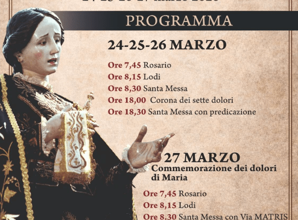 Torremaggiore: fino al 27 marzo 2026 Triduo alla Madonna dell’Addolorata Patrona e Protettrice di Torremaggiore