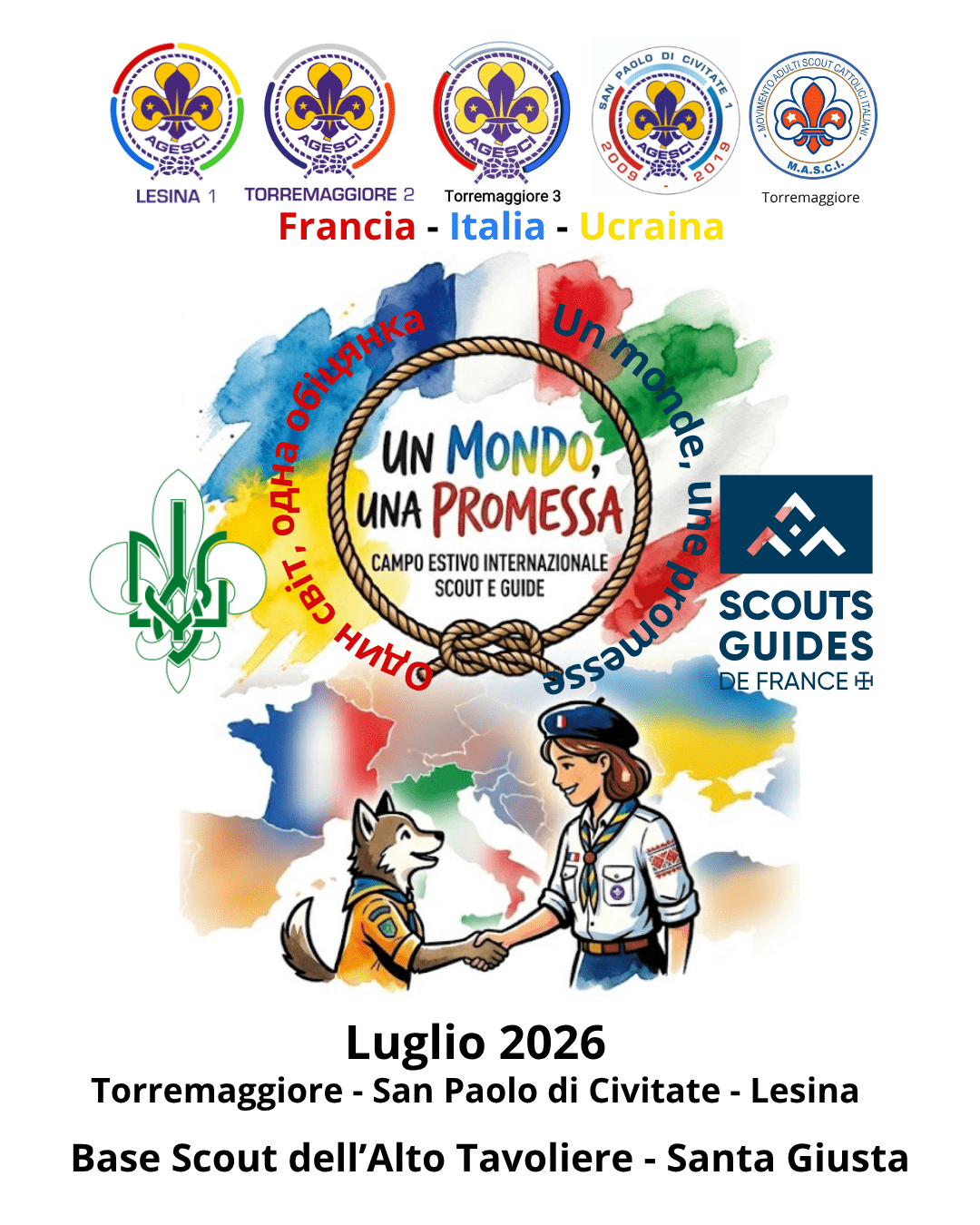 Un Mondo, una Promessa: nell’Alto Tavoliere pugliese il campo scout internazionale che unisce Italia, Ucraina e Francia nel segno della pace dal 16 luglio al 2 agosto 2026 presso la Base Scout di Santa Giusta