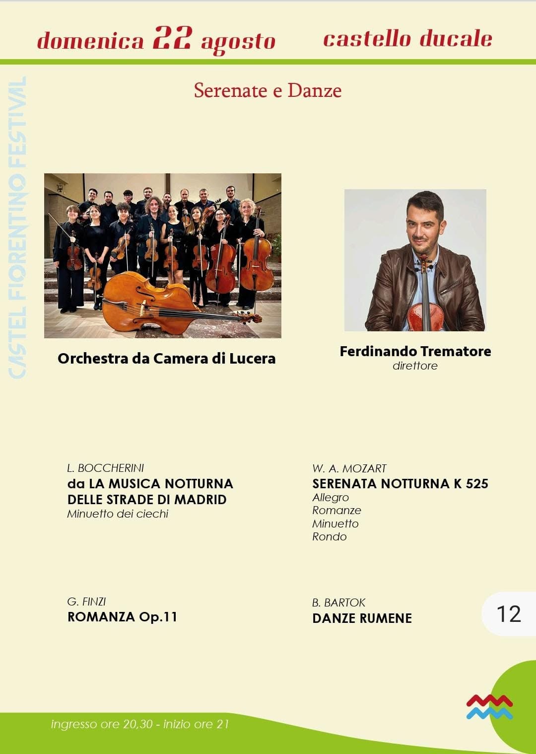 Due concerti con il Maestro Ferdinando Trematore e l’Orchestra da Camera di Lucera a Torremaggiore al Castello Ducale De Sangro il 22 agosto e il 23 agosto 2026 a Lucera presso la Basilica di San Francesco d’Assisi