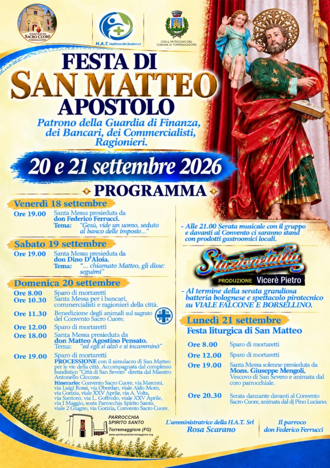 Torremaggiore: programma ufficiale della Festa di San Matteo Apostolo dal 18 al 21 settembre 2026