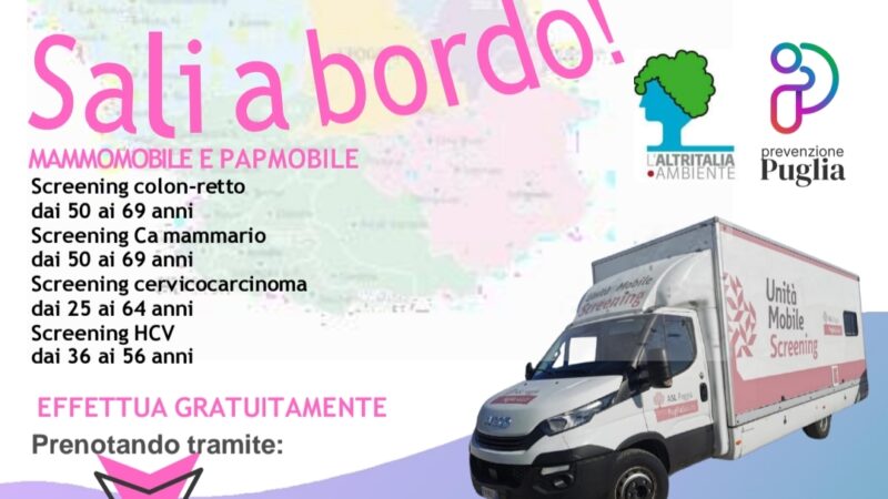Mammomobile e papmobile a Torremaggiore sabato 10 ottobre 2026 presso la Villa Comunale Federico II dalle 9 alle 13